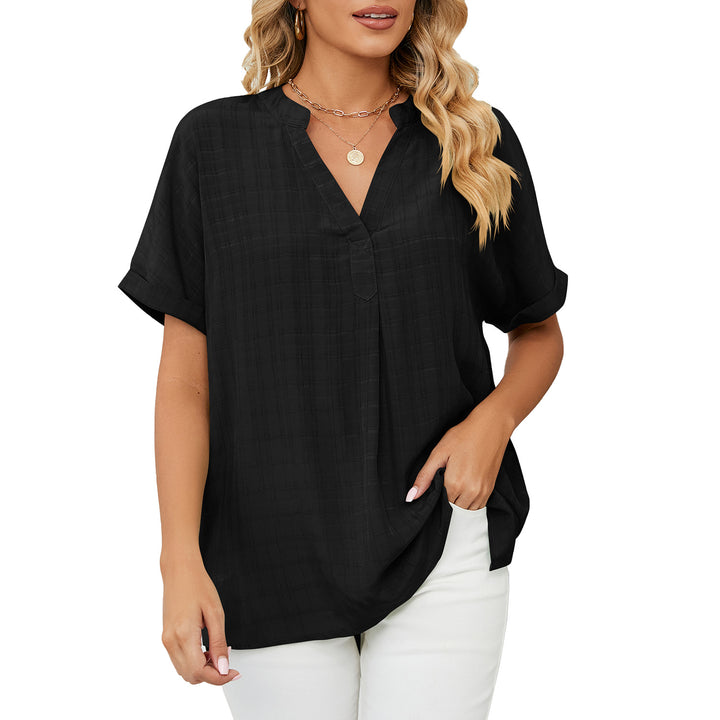 Damen V-Ausschnitt Bluse mit lässigem Schnitt und dekorativer Struktur Drune