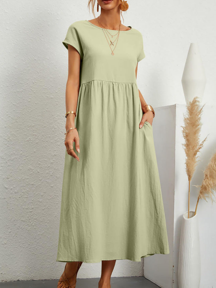 Damen Midi-Kleid mit Ballonärmeln und praktischen Taschen Drune