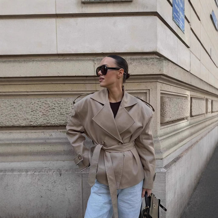 Damen Trenchcoat mit breiten Schultern und Taillengürtel Drune