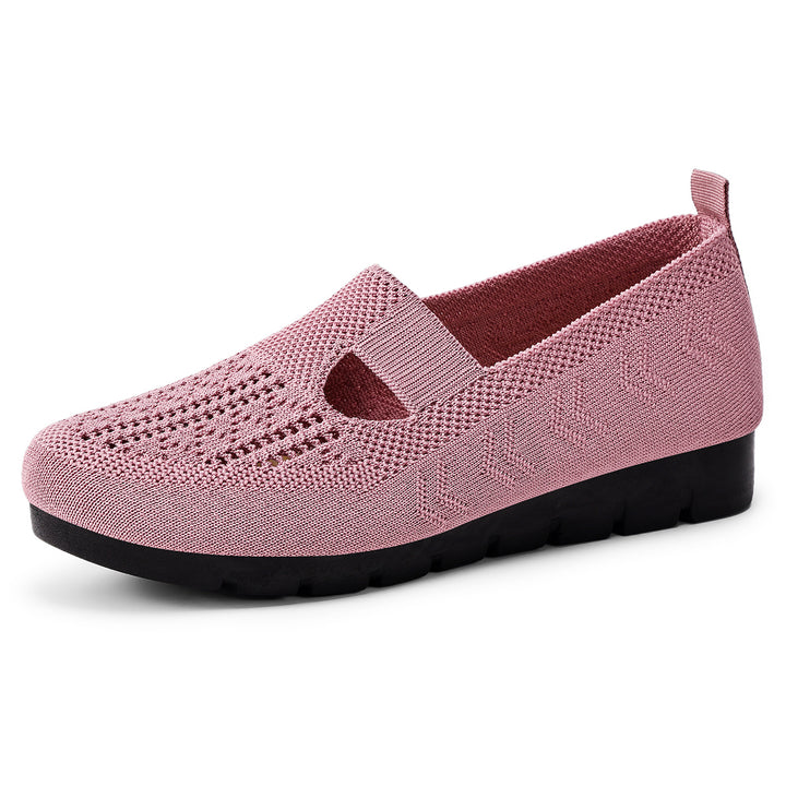 Damen nan atmungsaktiver gestrickter Mary-Jane-Slipper mit elastischem Riemen und rutschfester Keilsohle Drune