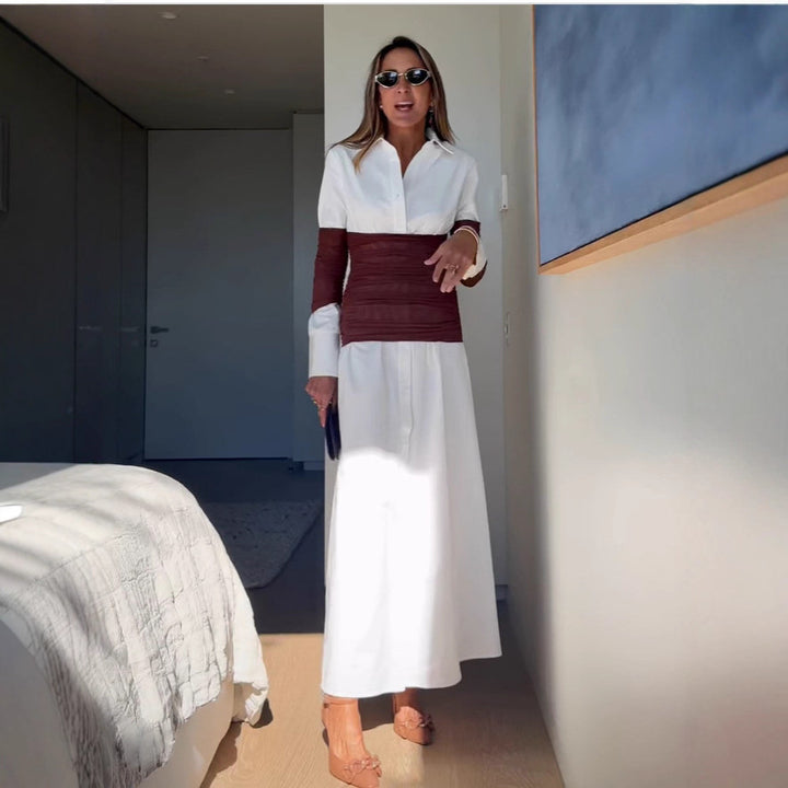 Damen Maxikleid mit innovativem Wickeldesign und modernen Kontrastdetails Drune