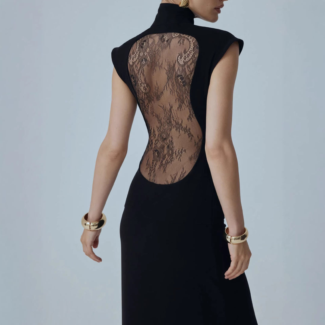 Damen Elegantes Minikleid mit Spitzenbesatz und glamourösen Ärmeln Drune