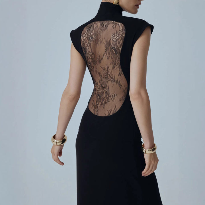 Damen Elegantes Minikleid mit Spitzenbesatz und glamourösen Ärmeln Drune