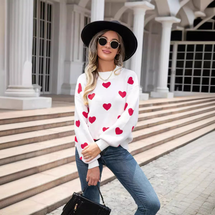 Damen lässiger Pullover mit Herzen und modernem Schnitt Drune