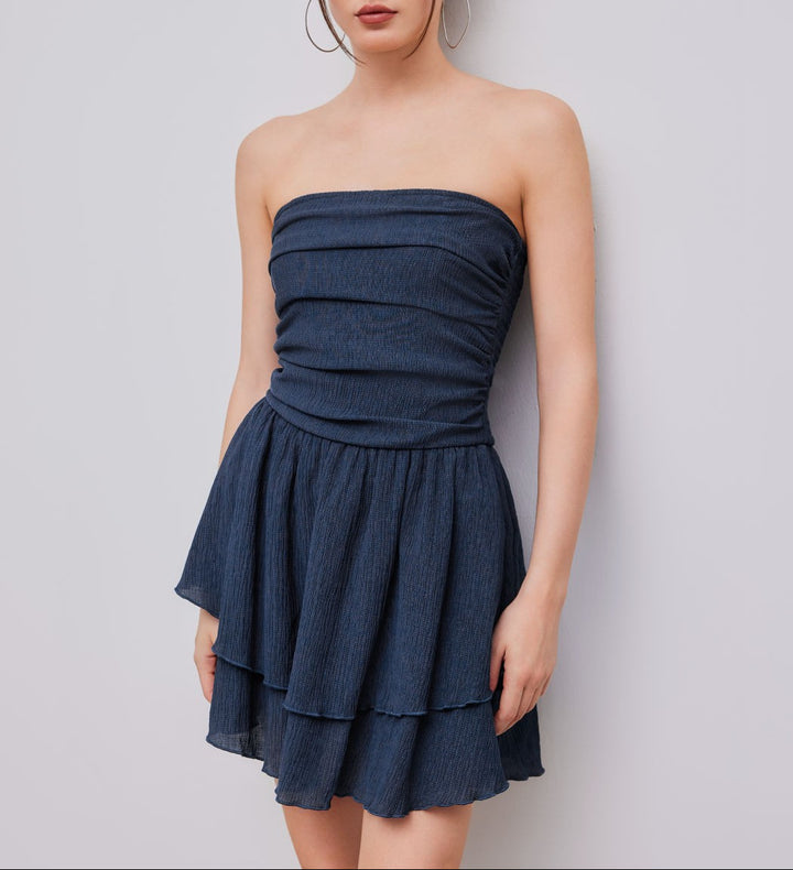Damen Wickelkleid mit gerafftem Oberteil und fließendem Rock Drune