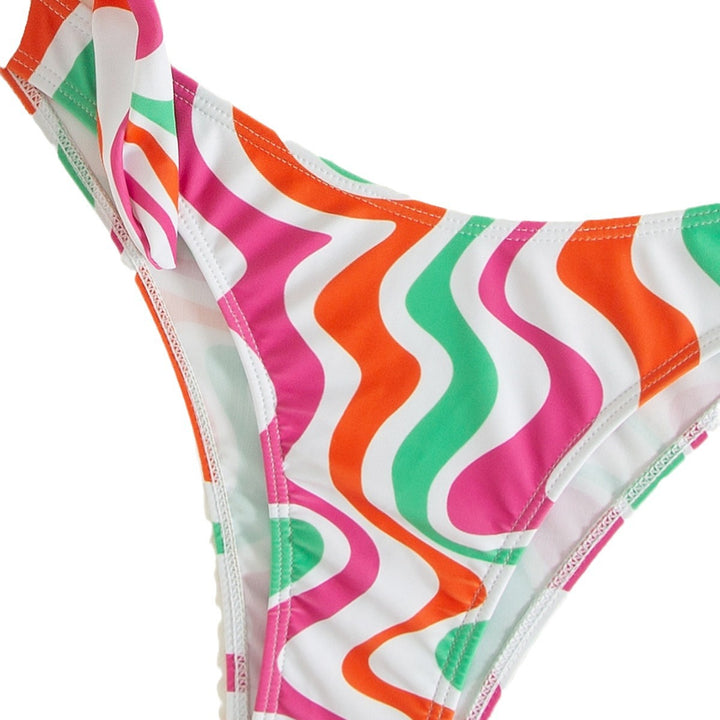 Damen asymmetrisches Bikini-Set mit buntem Wellenmuster Drune