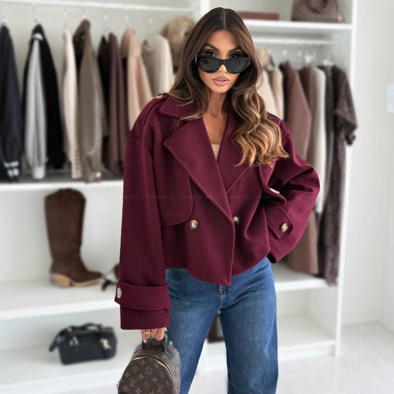 Damen Trendige cropped Blazerjacke mit doppelter Knopfleiste und breitem Revers Drune
