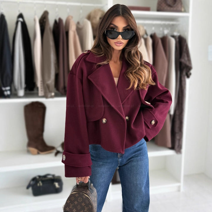 Damen Trendige cropped Blazerjacke mit doppelter Knopfleiste und breitem Revers Drune