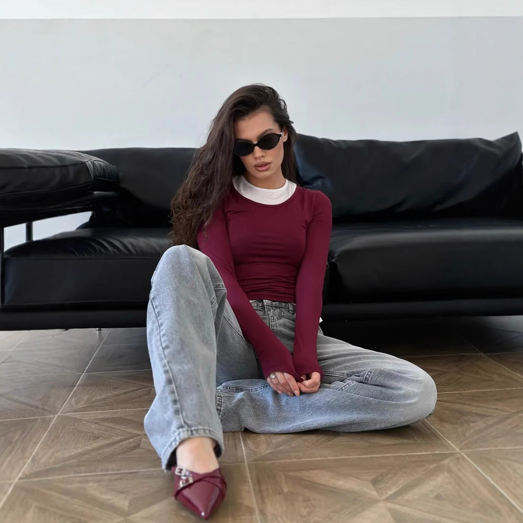 Damen Langarmshirt mit asymmetrischem Ausschnitt Drune
