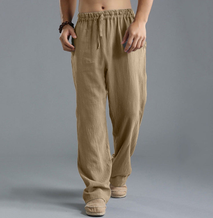 Herren nan lässige Leinenhose mit elastischem Bund, Kordelzug und geradem Bein Drune