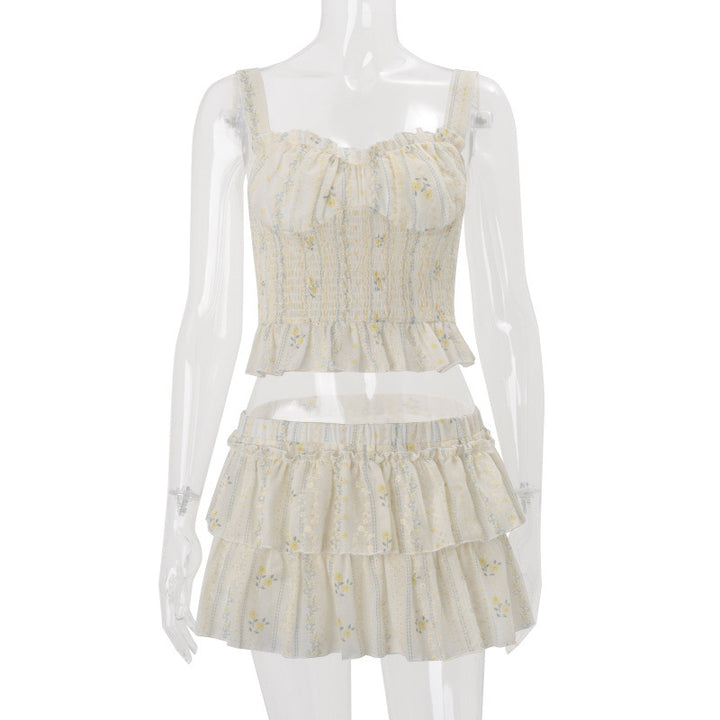 Damen Rüschen Crop-Top und Rock Set Drune