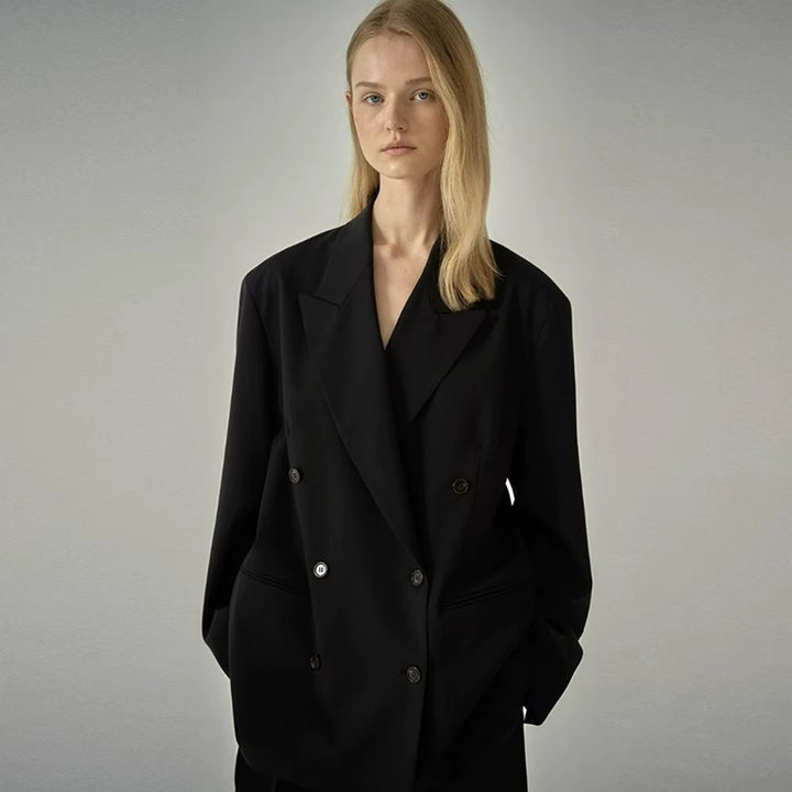 Damen Modischer ausgefallener Blazer mit doppelter Knopfreihe und oversized Schnitt Drune