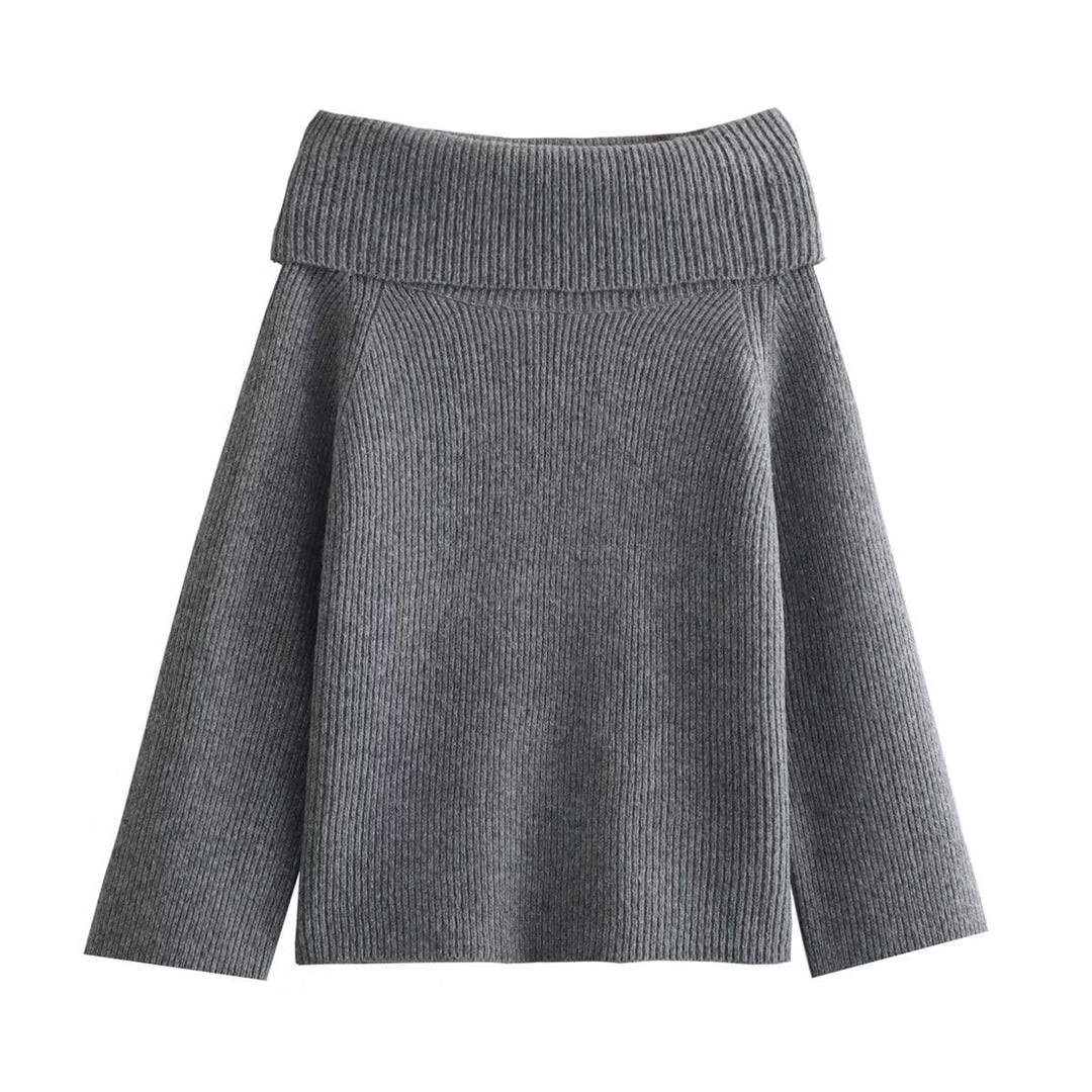 Damen nan oversize schulterfreier Strickpullover mit breitem Umschlagkragen und Rippstruktur Drune