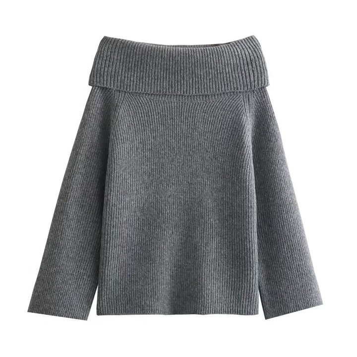 Damen nan oversize schulterfreier Strickpullover mit breitem Umschlagkragen und Rippstruktur Drune