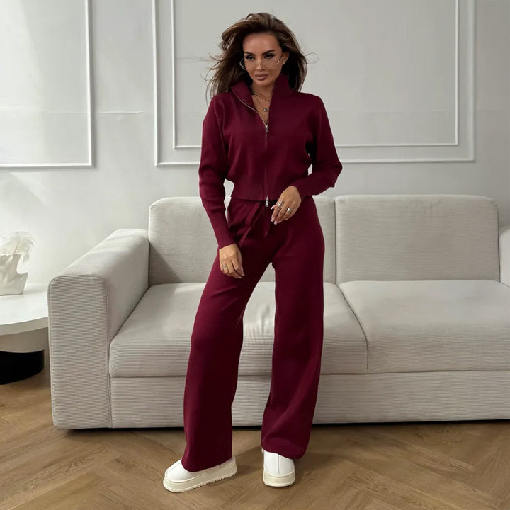 Damen Luxuriöser Strickanzug mit hohem Kragen und Reißverschluss Drune