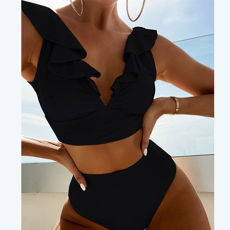 Damen Crop-Top Bikini mit voluminösen Rüschendetails Drune