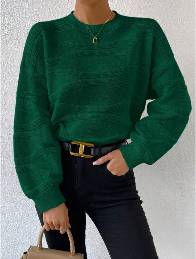 Damen extravagantes Strickoberteil mit modischem Wellenmuster Drune