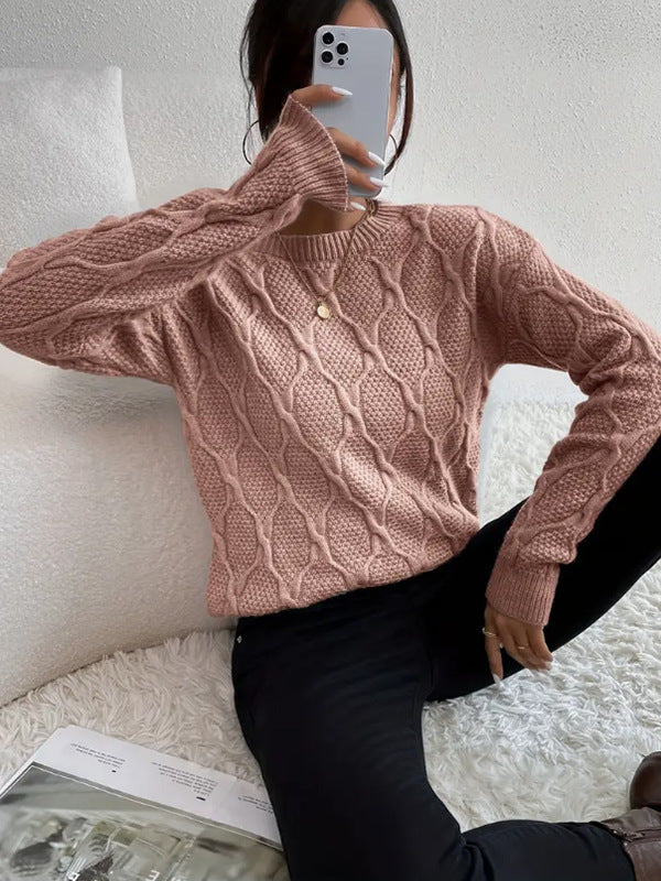 Damen Grobstrickpullover mit kreativem Zopfmuster und moderner Passform Drune