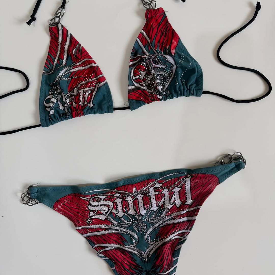Damen Bikini mit einzigartigem Druck und verstellbaren Trägern Drune