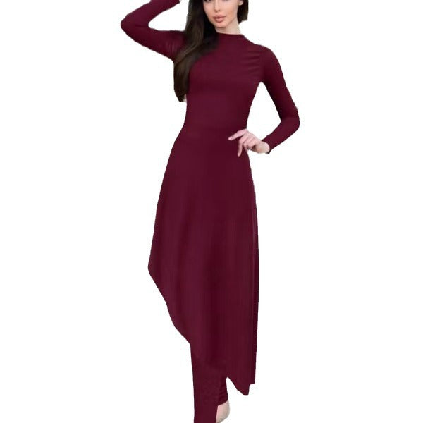 Damen eleganter Strandanzug mit asymmetrischem Schnitt und langen Ärmeln Drune