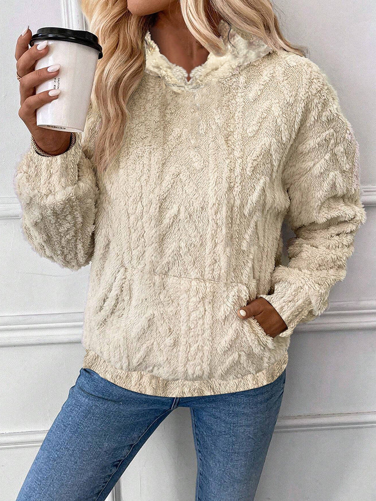 Damen Kapuzenpullover aus kuscheligem Material mit eingearbeitetem Beuteltaschen Drune