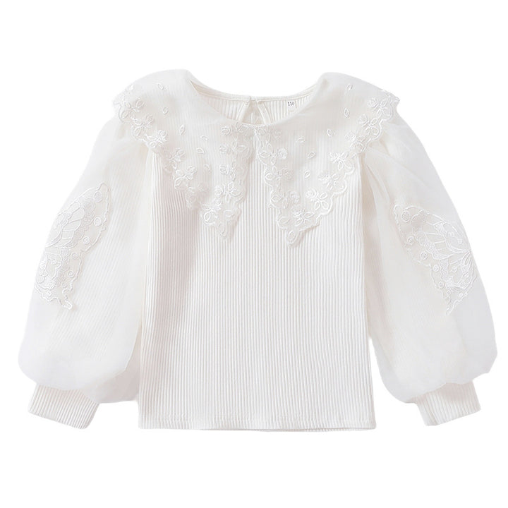 Mädchen Bluse mit luftigen Tüllärmeln und zarter Blumenbestickung Drune