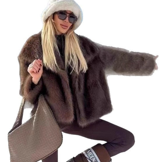 Damen Pelzimitat Jacke Drune