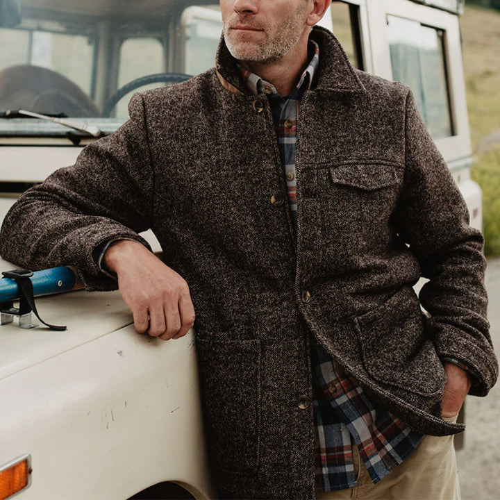 Herren eleganter und warmer Wollmantel mit praktischen Taschen Drune