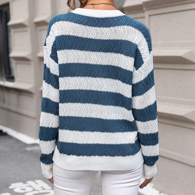 Damen Strickpullover mit modernen Streifen und lässigem Schnitt Drune