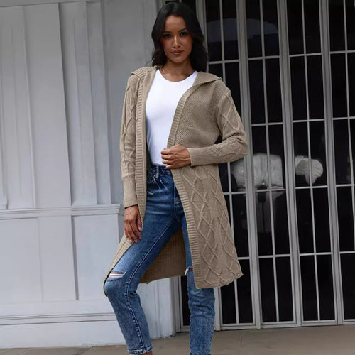 Damen Grobstrick-Cardigan mit elegantem Kapuzendesign und strukturiertem Muster Drune