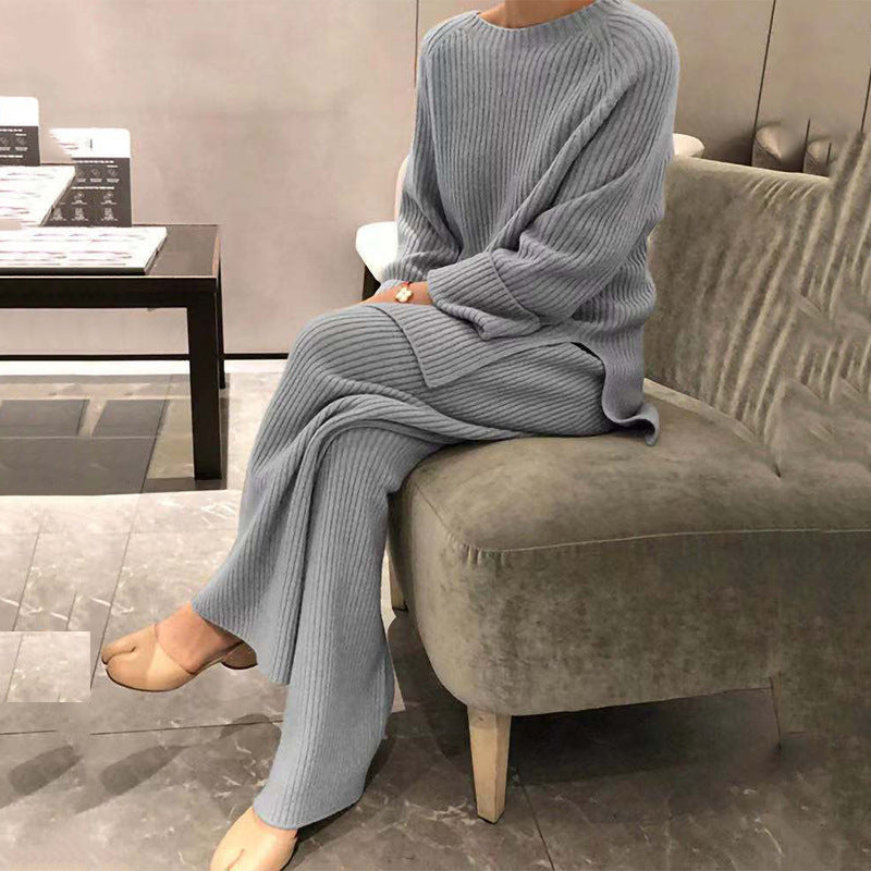 Damen Ripp-Strickanzug mit weitem Oberteil und weitem Bein Drune
