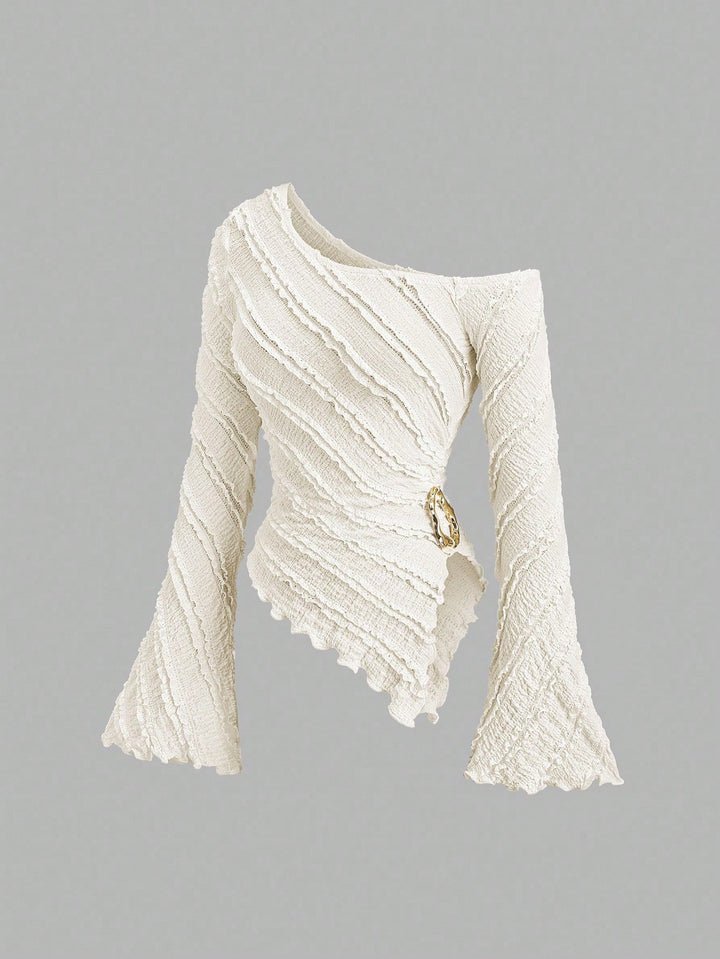 Damen asymmetrisches Oberteil mit strukturiertem Design und Wickelverschluss Drune