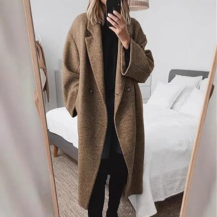 Damen Oversized Wollmantel mit klassischem Schnitt und bequemen Taschen Drune