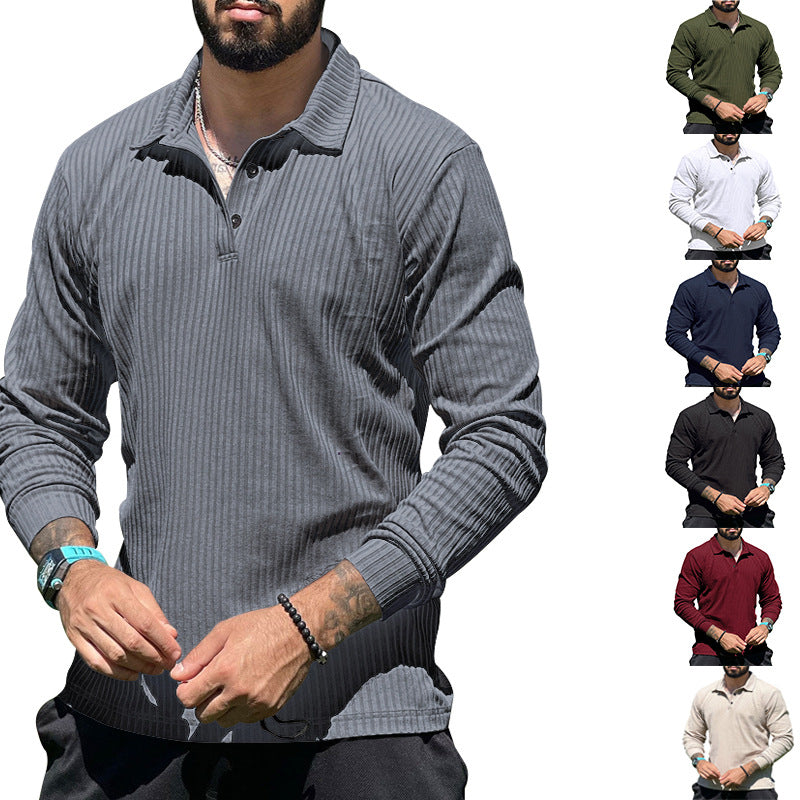 Herren nan geripptes Langarm-Poloshirt mit Henley-Knopfleiste und elastischem Baumwollstretch Drune