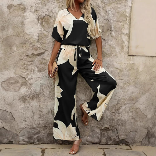 Damen entspanntes Jumpsuit mit floralem Design und elastischem Bund Drune