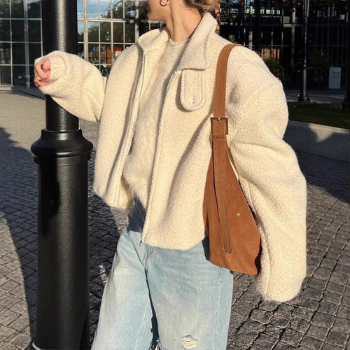 Damen Fluffy Übergangsjacke mit lässigem Schnitt und angewandtem Kragen Drune