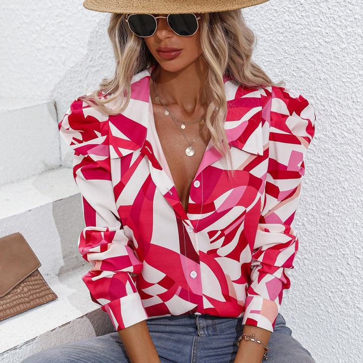 Damen Bluse mit Puffärmeln und floralem Design Drune