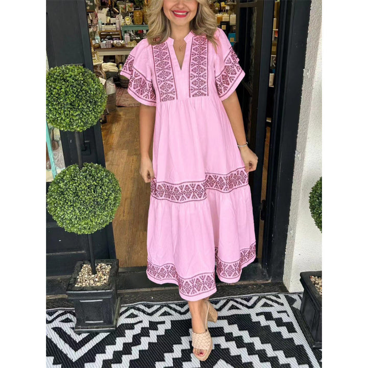 Damen Maxikleid mit raffinierten Stickdetails und ausgestelltem Schnitt Drune