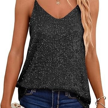 Damen Funkelndes Spaghetti-Trägertop mit V-Ausschnitt und schimmernden Details Drune