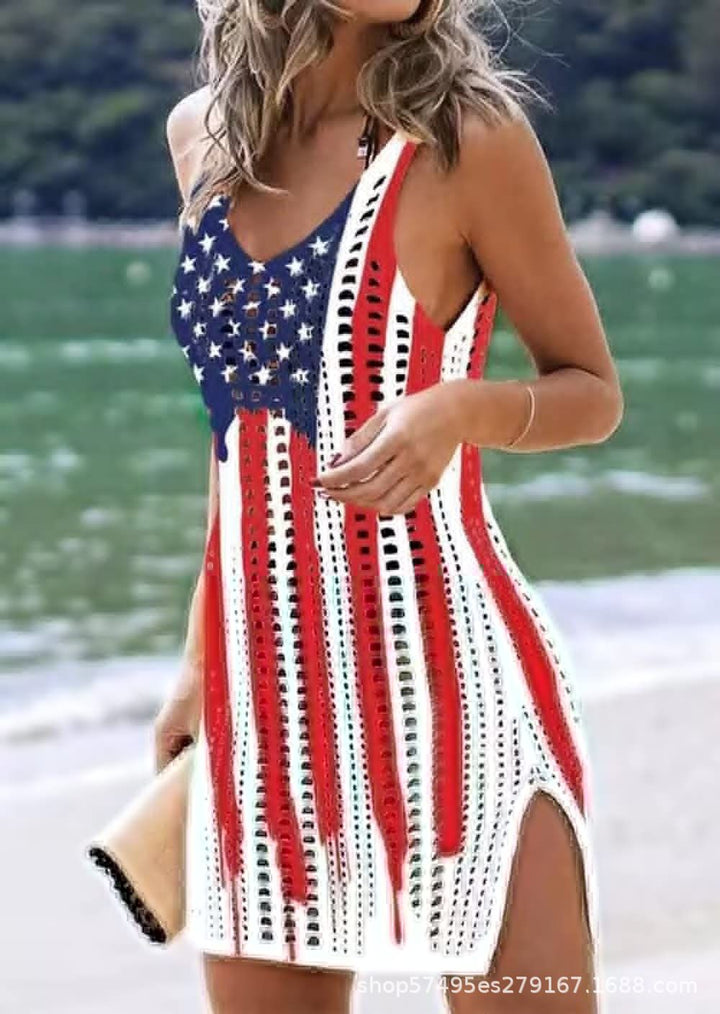 Damen figurbetontes Häkelkleid mit Seitenschlitzen Drune