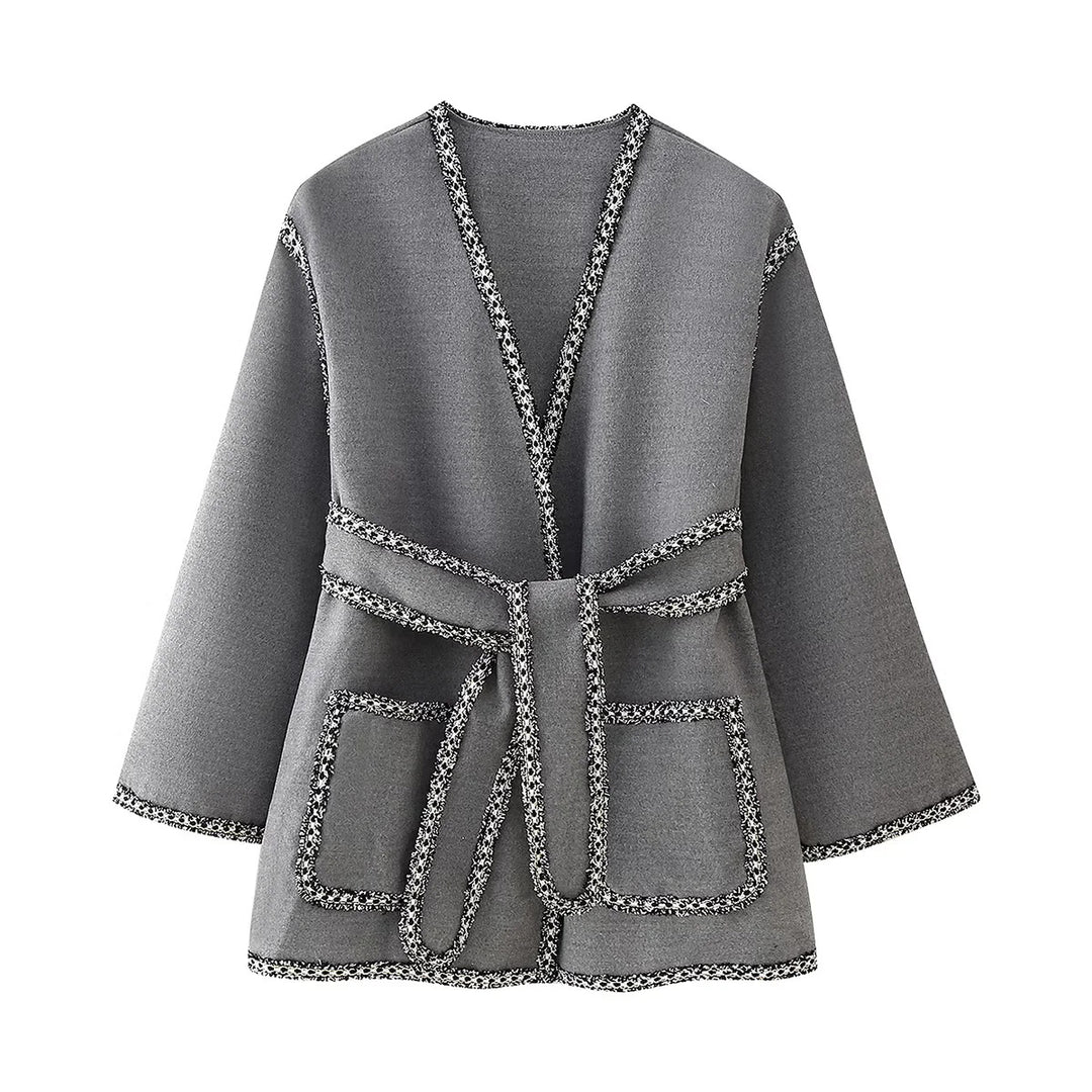 Damen lässiger Cardigan mit praktischen Taschen und eleganter Schnürung Drune