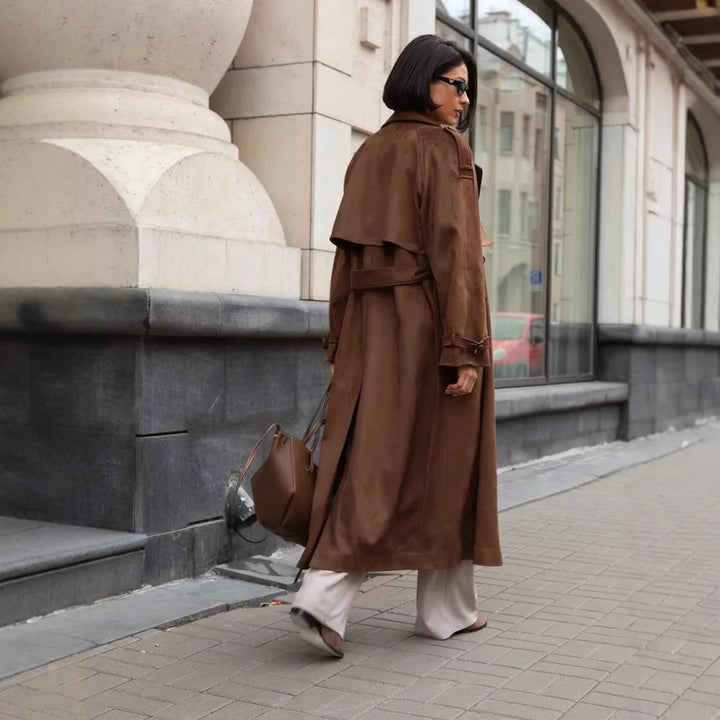 Damen Stilvoller Trenchcoat mit weitem Schnitt und Gürtel Drune