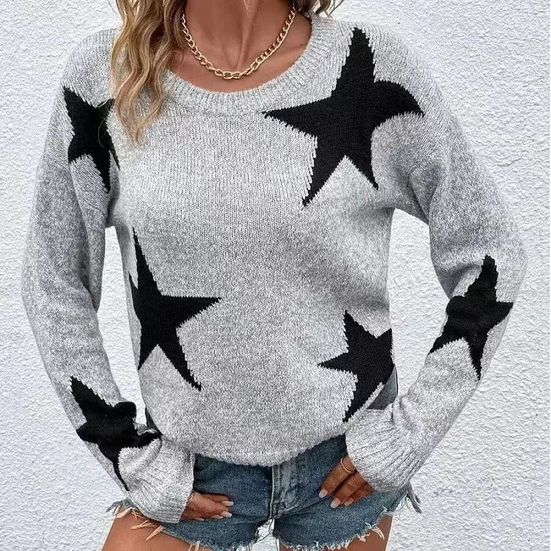 Damen Modischer Strickpullover mit Sternenmuster Drune