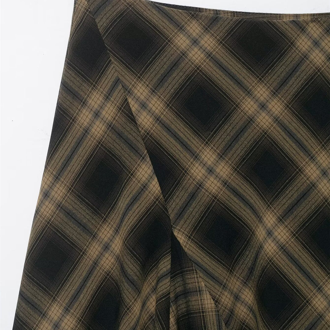 Damen Wickelrock mit eleganter Spitze und modernem Karomuster Drune