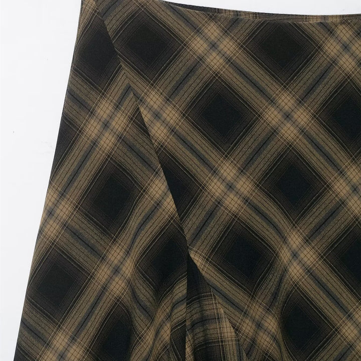 Damen Wickelrock mit eleganter Spitze und modernem Karomuster Drune