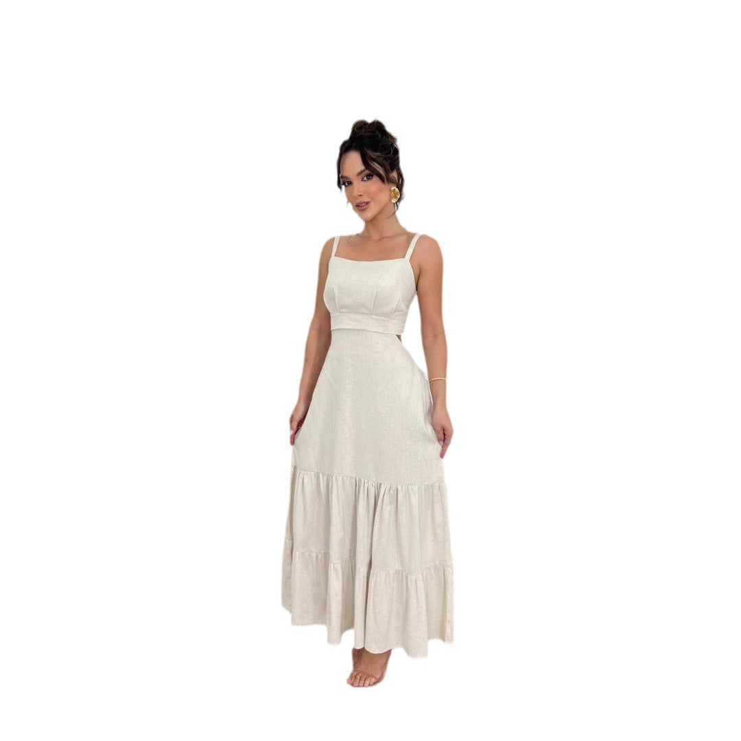 Damen Maxi-Kleid mit tailliertem Oberteil und voluminösem Rock Drune