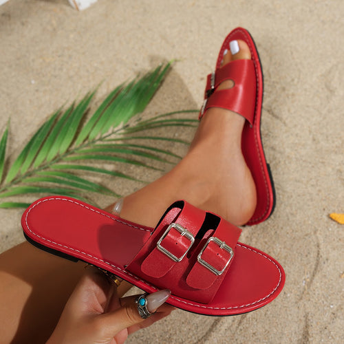 Damen Dual-Buckle Slide-Sandalen mit verstellbaren Riemen Drune