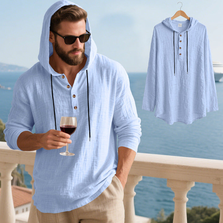 Herren lässiges Kapuzenshirt aus weichem Baumwollmix mit Knopfleiste und praktischen Taschen Drune