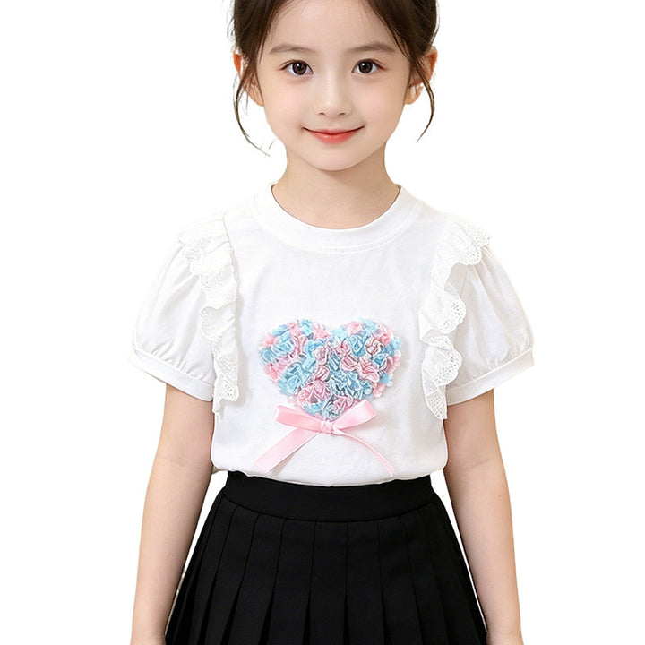 Mädchen T-Shirt mit Herzmotiv und Rüschendetails Drune