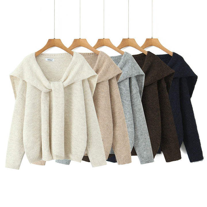 Damen trendiger Strickpullover mit weitem Kragen und lässigem Schnitt Drune